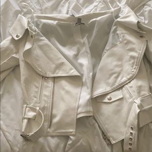 White leather hang off shoulder jacket